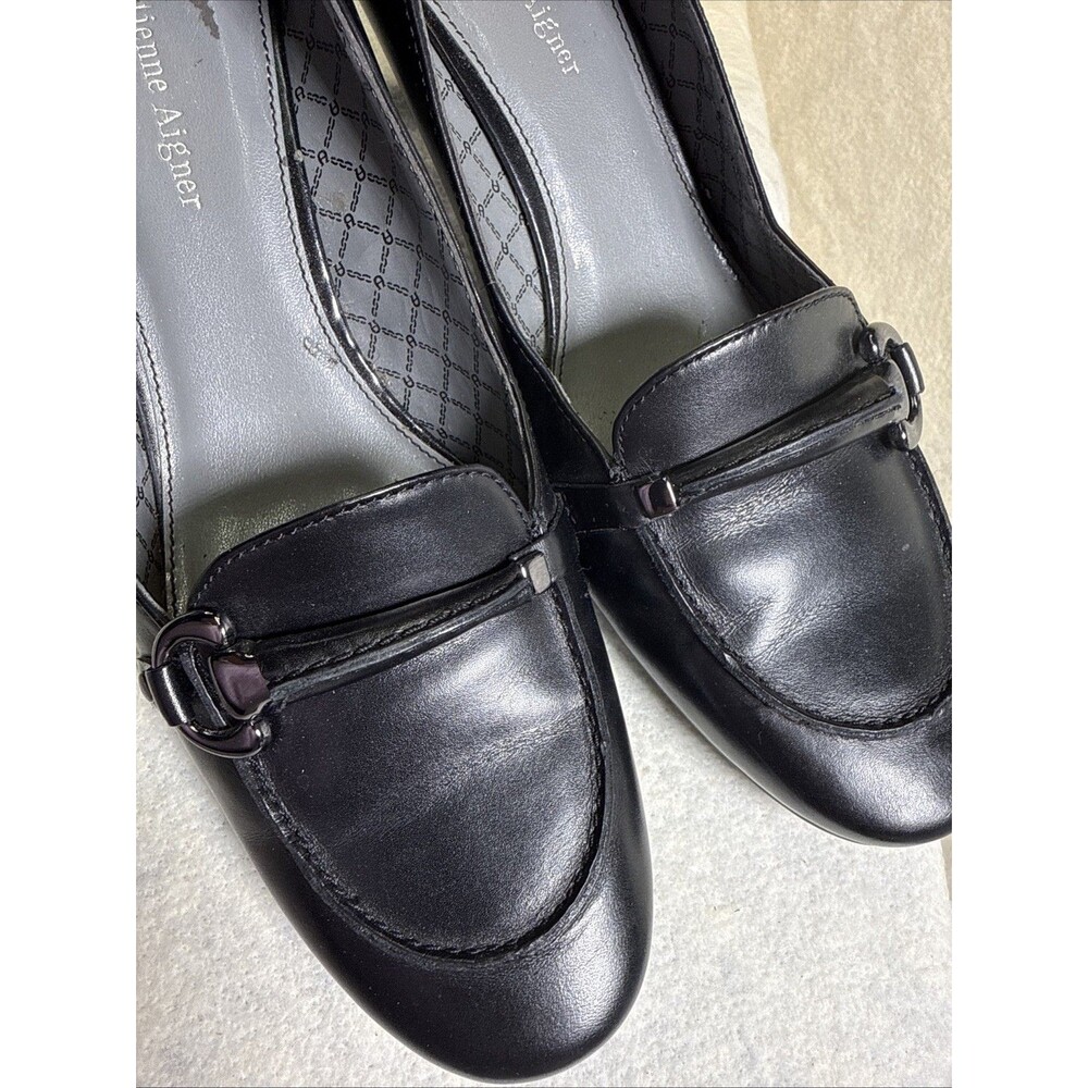 Etienne Aigner E-Bruno Black Leather Pumps 9.5 M Block Heel Career Shoes - Picture 3 of 9